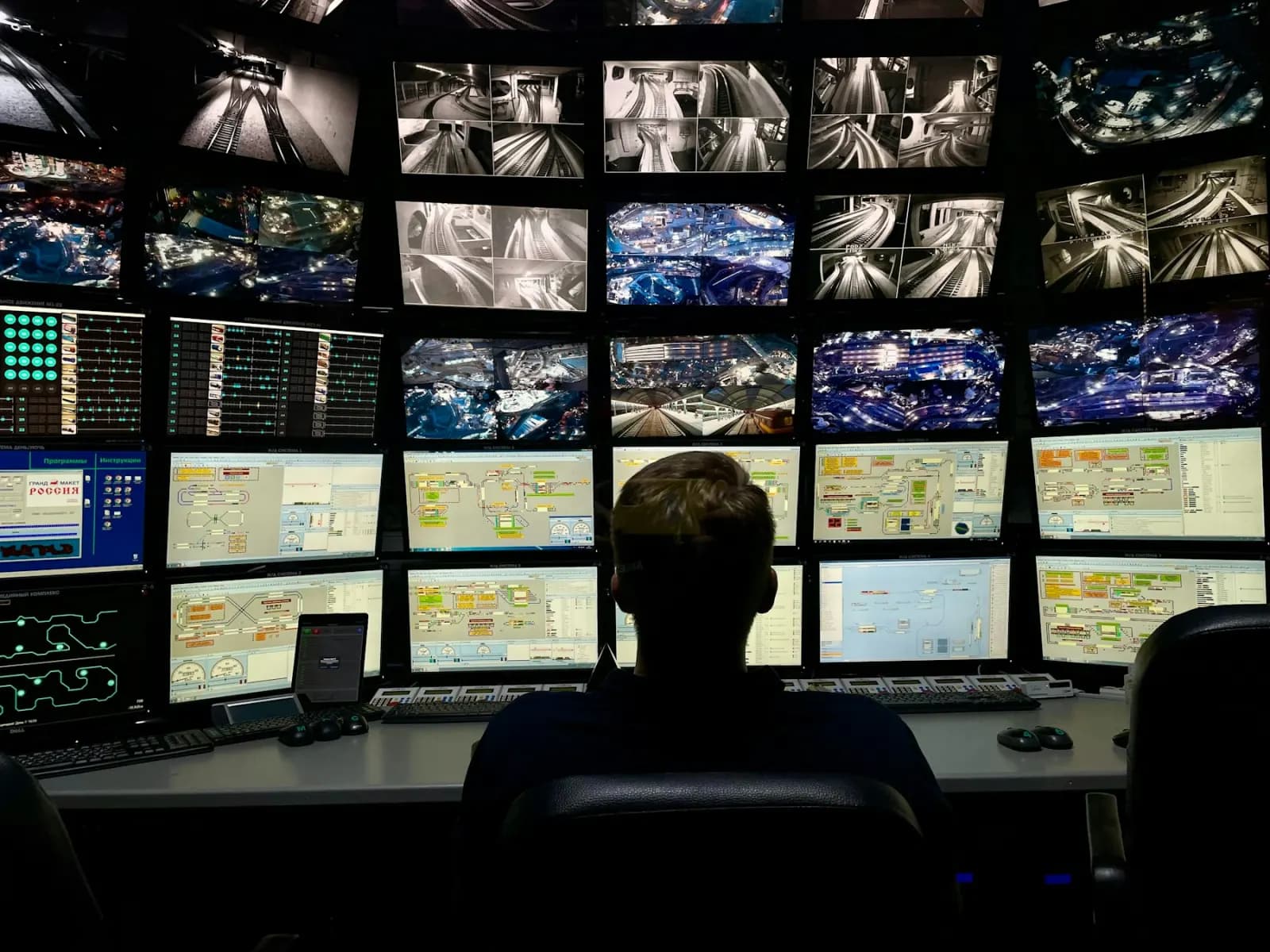 Security operations monitors showing camera feeds